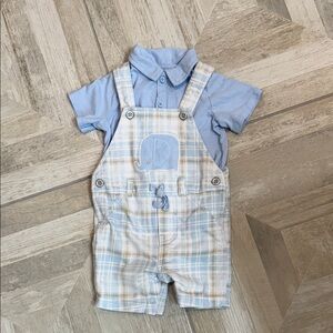 First Impressions Plaid Blue Kids Overalls Set